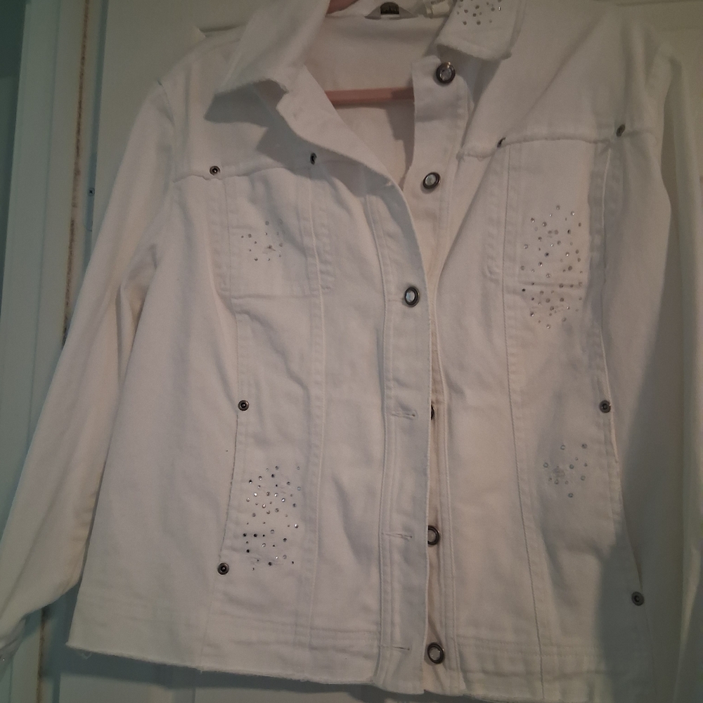 Laura Ashley White Jean Jacket with Embellishments